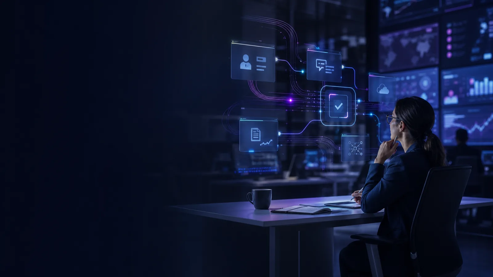 Operação de gestão de TI com dashboards e acompanhamento técnico